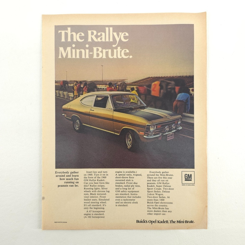 VTG Buick Opel Kadett Advertising Print Ad 1969 Rallye Mini-Brute Promo GM Decor